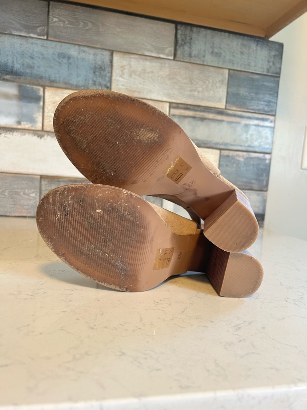 Madewell The Cary Sueded Peep Toe Heeled Sandal Mule Ankle Bootie in Faded Birch - Picture 16 of 16